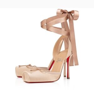 Christian Louboutin Satin Bow Heels - Cream